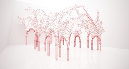 Abstract drawing white gothic interior . 3D illustration and rendering.