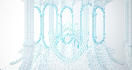 Abstract drawing white gothic interior . 3D illustration and rendering.