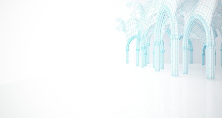 Abstract drawing white gothic interior . 3D illustration and rendering.