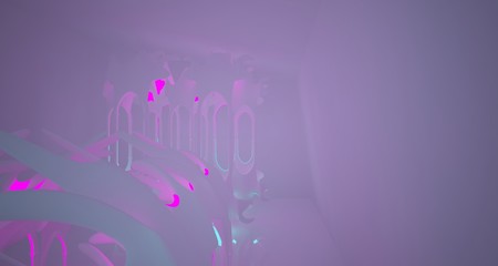 Abstract  white Futuristic Sci-Fi Gothic interior With Pink And Blue Glowing Neon Tubes . 3D illustration and rendering.