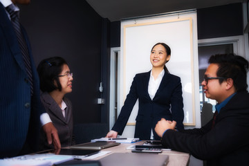 Business people meeting good teamwork in office.Teamwork successful Meeting Workplace strategy Concept.