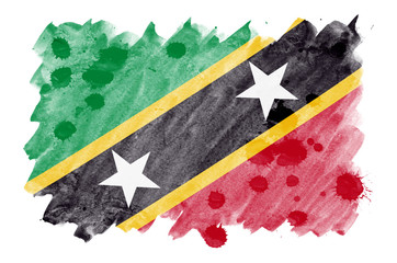Saint Kitts and Nevis flag  is depicted in liquid watercolor style isolated on white background