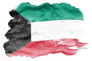 Kuwait flag  is depicted in liquid watercolor style isolated on white background