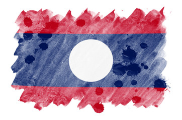 Laos flag  is depicted in liquid watercolor style isolated on white background