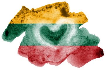 Lithuania flag  is depicted in liquid watercolor style isolated on white background