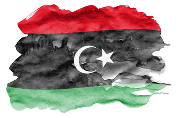 Libya flag  is depicted in liquid watercolor style isolated on white background