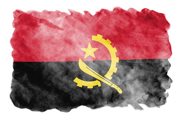 Angola flag  is depicted in liquid watercolor style isolated on white background