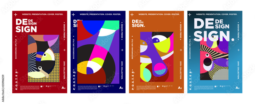 Poster abstract fun color pattern cartoon texture for doodle geometric background. vector trend shape for b