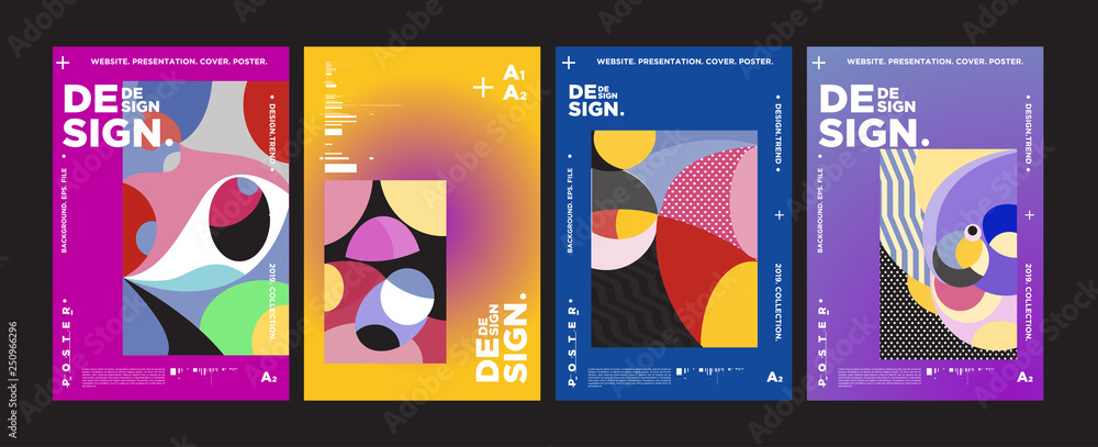 Poster abstract fun color pattern cartoon texture for doodle geometric background. vector trend shape for b