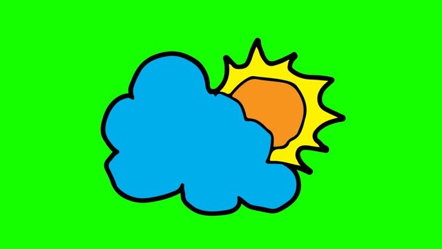 kids drawing green screen with theme of the sun is cloudy