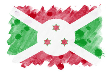 Burundi flag  is depicted in liquid watercolor style isolated on white background