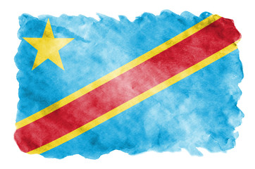 Democratic Republic of the Congo flag  is depicted in liquid watercolor style isolated on white background