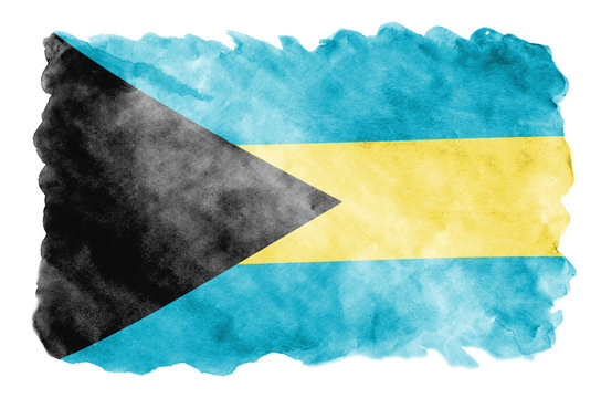Bahamas flag is depicted in liquid watercolor style isolated on white background - Powered by Adobe