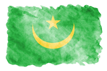 Mauritania flag  is depicted in liquid watercolor style isolated on white background