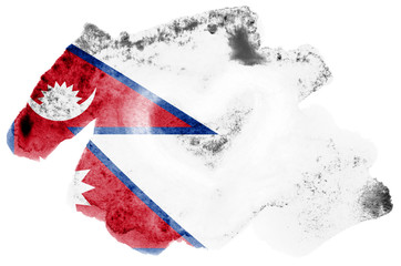 Nepal flag  is depicted in liquid watercolor style isolated on white background