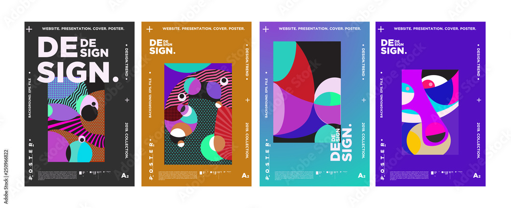Poster abstract fun color pattern cartoon texture for doodle geometric background. vector trend shape for b