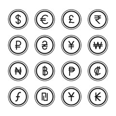 collection of currency icons and symbol