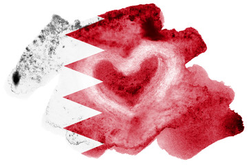 Bahrain flag  is depicted in liquid watercolor style isolated on white background