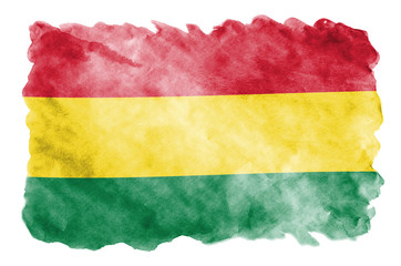 Bolivia flag  is depicted in liquid watercolor style isolated on white background