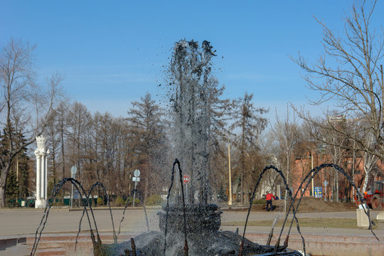 City Fountain From Which Dirty Black Water Flows