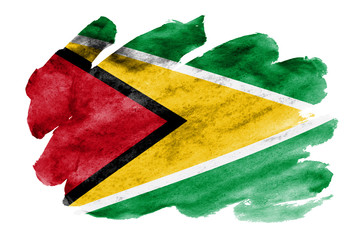 Guyana flag  is depicted in liquid watercolor style isolated on white background