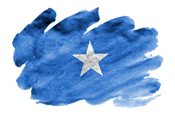 Somalia flag  is depicted in liquid watercolor style isolated on white background