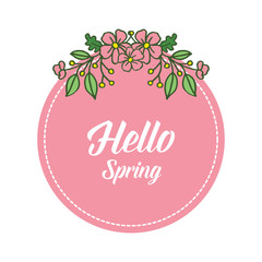 Vector illustration white backdrop leaf floral frame for invitation hello spring hand drawn