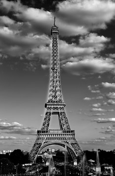 Eiffel Tower symbol of Paris in France in black and white