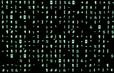 Computer monitor with many green random characters after the att