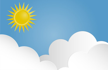 Shiny sun and clouds in the blue sky.