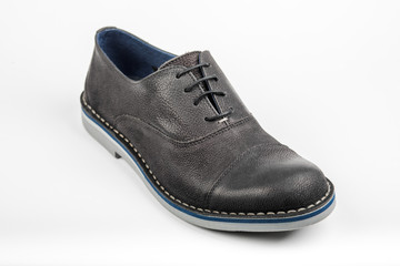 Blue men's shoes on white background.