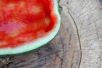 Fototapeta na wymiar Half of the red watermelon was eaten