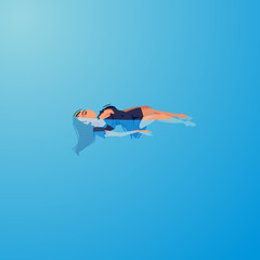 Fototapeta premium swimming backstroke girl in water. dead or sleep - vector illustartion