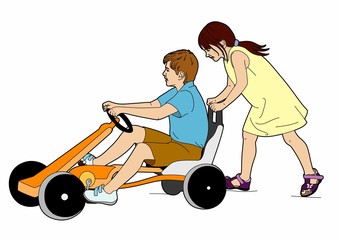 Two children and a karting