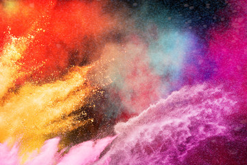 Color Holi Festival. Colourful explosion for Happy Holi powder. Color powder explosion background.