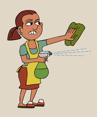 housekeeper getting rid of dust vector cartoon
