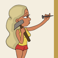 young girl nailing vector cartoon