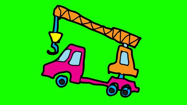 kids drawing green screen with theme of Hooklift Truck