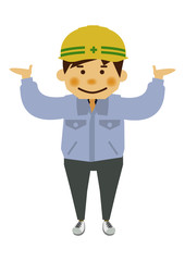 作業員のイラスト。 作業服を着た男性のクリップアート。 労働者のいろいろなポーズ。