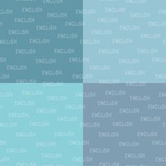 Set of vector pattern with the white  word English in the blue background. Four variations of blue