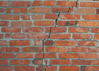 Background of old brick wall with crack in the middle