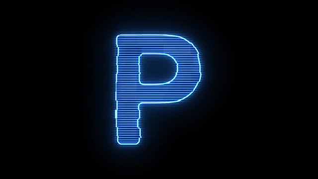 Alphabet letter P blue hologram distorted text 4K animation