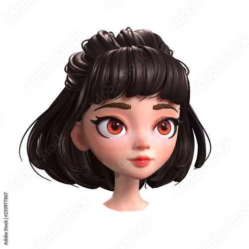 3d Cartoon Character Of A Brunette Girl With Big Brown Eyes