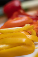 Sweet pepper yellow, orange and red slices