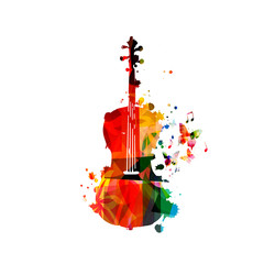 Colorful violoncello with music notes isolated vector illustration design. Music background. Music instrument poster with music notes, festival poster, live concert events, party flyer © abstract