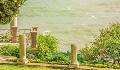 Black Sea Embankment with ruins in ancient Greek style