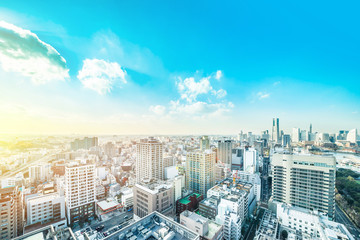 city skyline aerial view in Yokohama, Japan