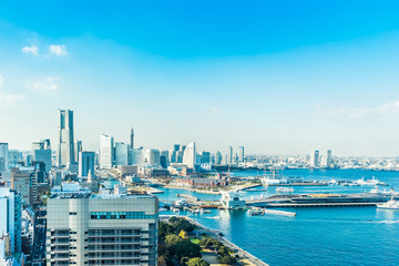 city skyline aerial view in Yokohama, Japan