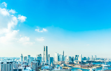 city skyline aerial view in Yokohama, Japan