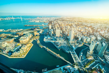 city skyline aerial view in Yokohama, Japan